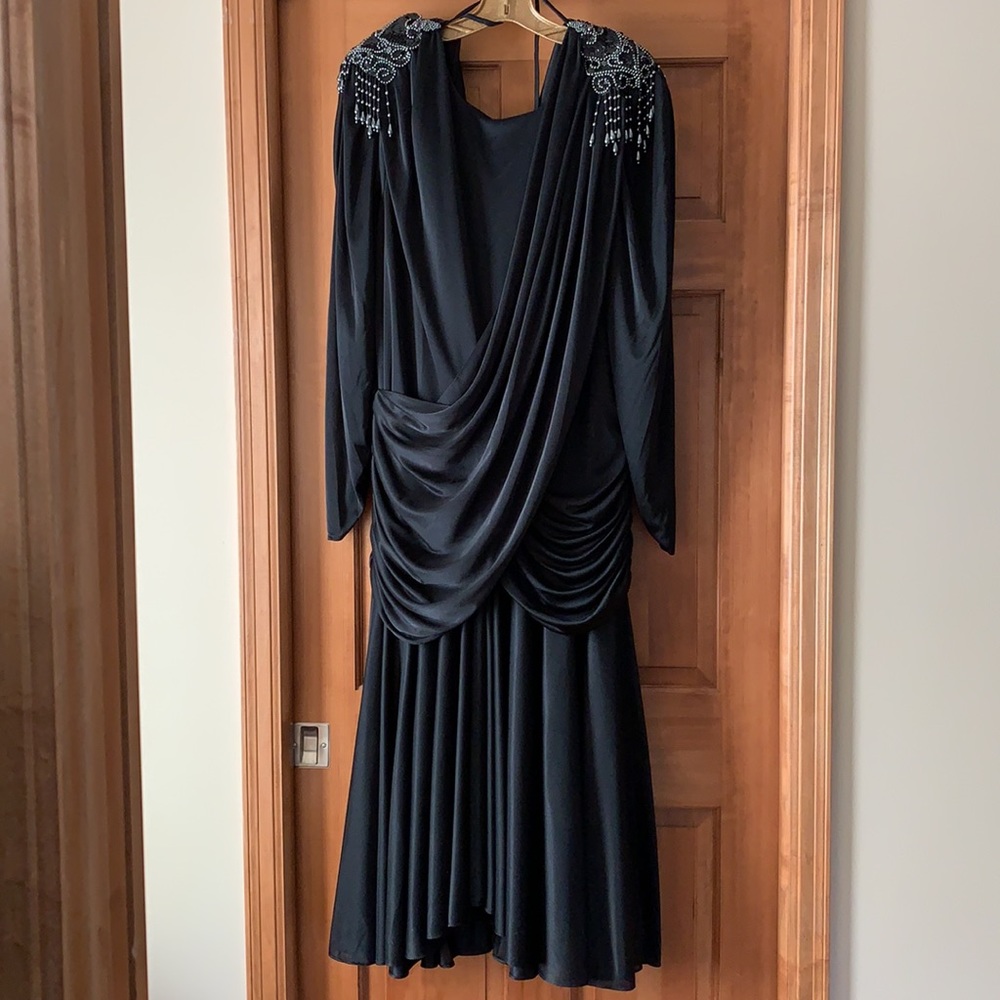 Black formal gown with beaded shoulders, vintage